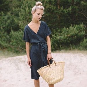 Linenfox Smoke grey linen wrap dress L/XL